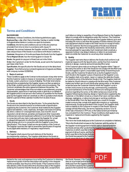 Trent Refractories Terms & Conditions