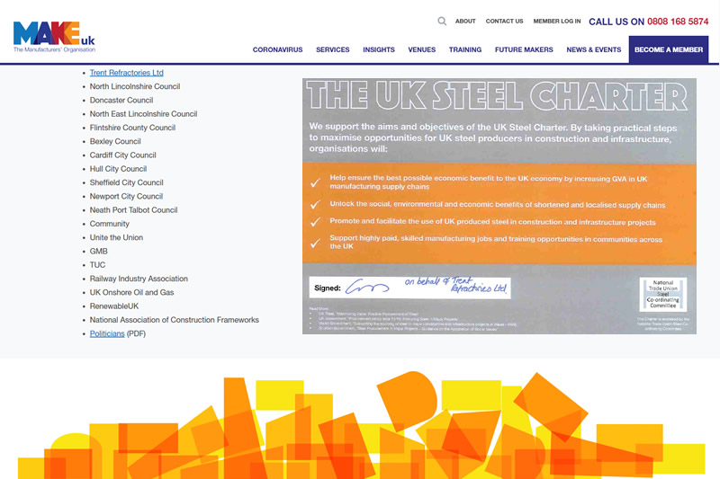 Trent Refractories Registered On The Public & Private Sector UK Steel Charter